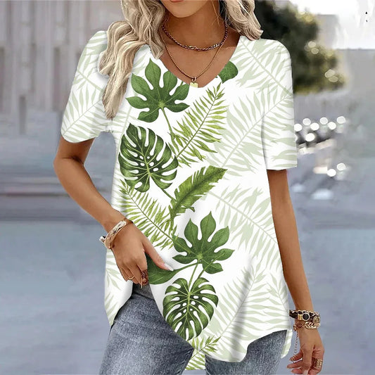3D Floral Print T-Shirt - Women's Harajuku Casual Loose Fit Summer Crewneck Top
