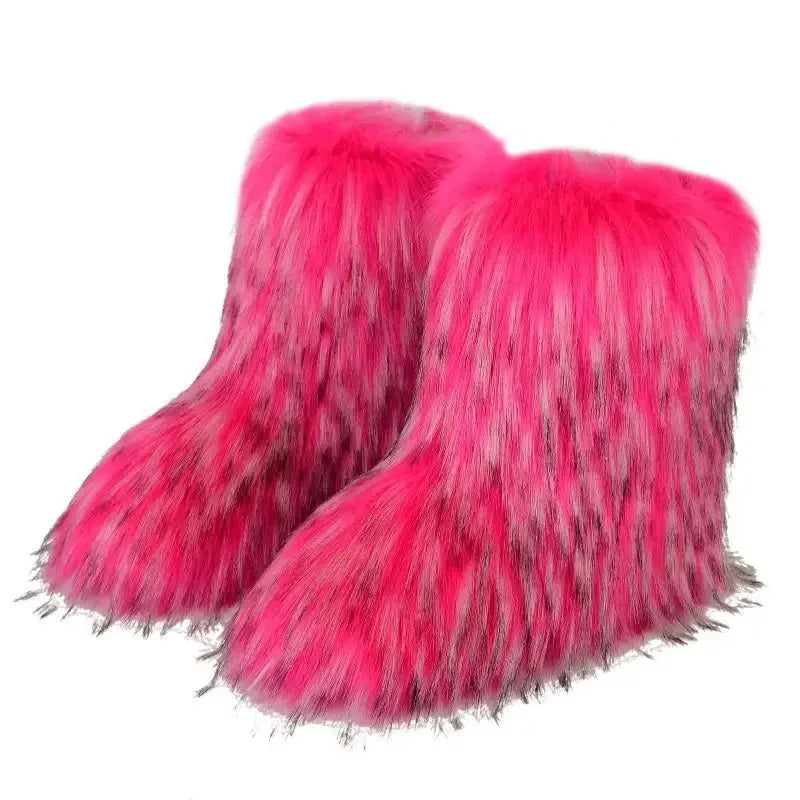 Women’s Faux Fur Winter Boots - Plush Warm Snow Shoes for Ladies with Luxury Furry Fashion Style