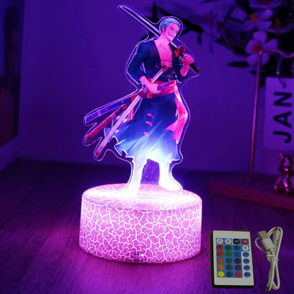 One Piece Luffy Zoro Action Figures 3D LED Lamp – Anime PVC Model Toy Night Light for Kids & Christmas Gift