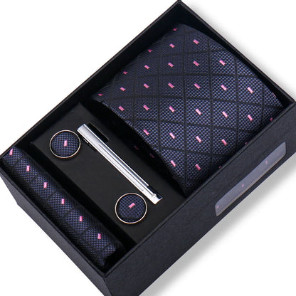 Men’s Green Business Tie Set - Premium Necktie with Hanky, Cufflinks & Tie Clip Gift Box for Wedding Formal Wear