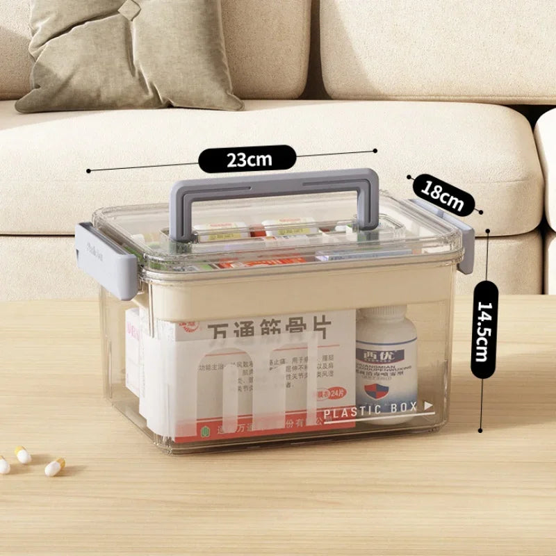 Multi-Layer Home Medicine Box – Large Capacity Transparent Medical Storage Case for First Aid & Medication Organization