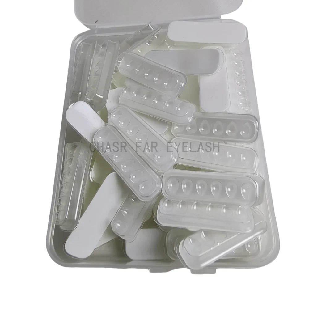 50PCS Eyelash Extension Glue Tray Wells – Self-Adhering Lash Fan Maker, Private Label Available