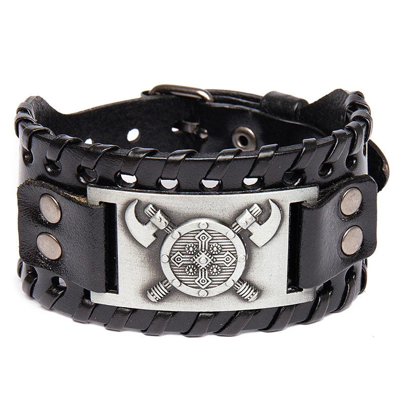 Trendy Viking Bracelet – Nordic Rune Compass & God Bird Charm Leather Woven Jewelry for Men, Fashion Accessory & Party Gift