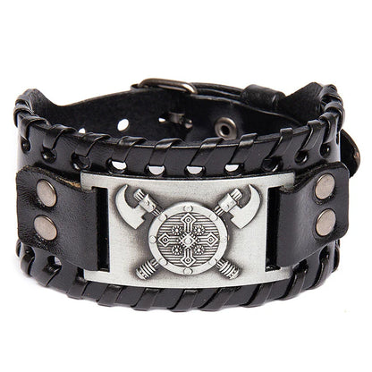 Trendy Viking Bracelet – Nordic Rune Compass & God Bird Charm Leather Woven Jewelry for Men, Fashion Accessory & Party Gift