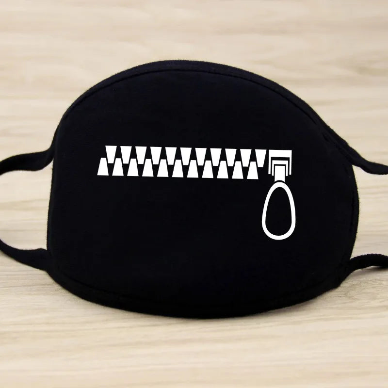 Black Cartoon Animal Face Mask – Unisex Winter Cotton Half Face Mask, Dustproof & Thickened for Cycling