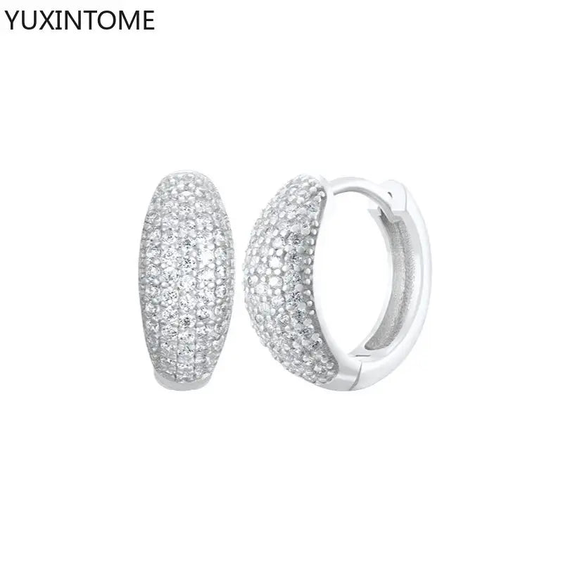 925 Sterling Silver White Zircon Hoop Earrings for Women – Fashion Geometric Crystal Silver Earrings Fine Jewelry Elegant Daily Wear Jewelry