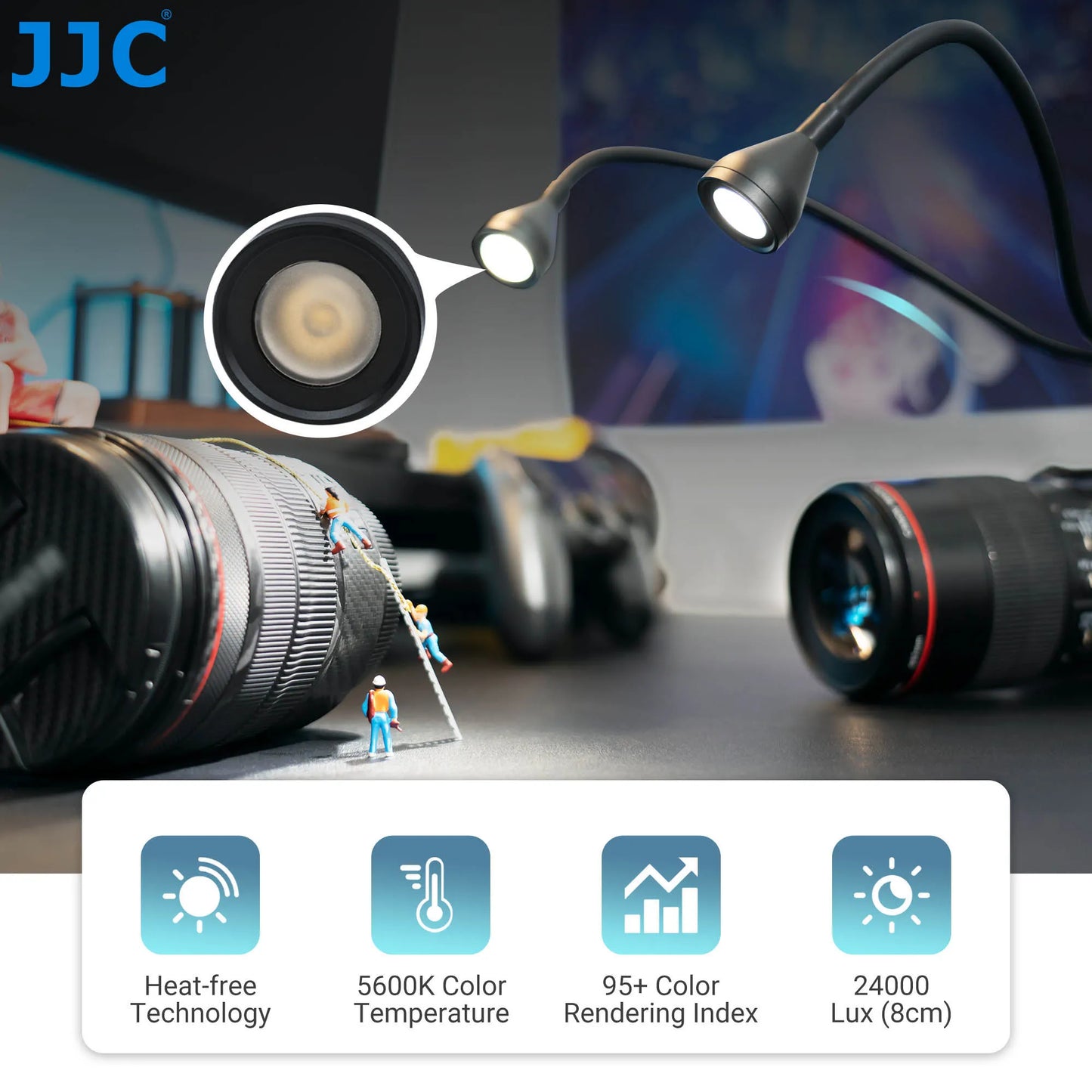 JJC LED Macro Arm Light — 10-Level Adjustable Brightness for Macro Photography, Compatible with Canon, Nikon, Sony, Olympus, Fujifilm DSLR