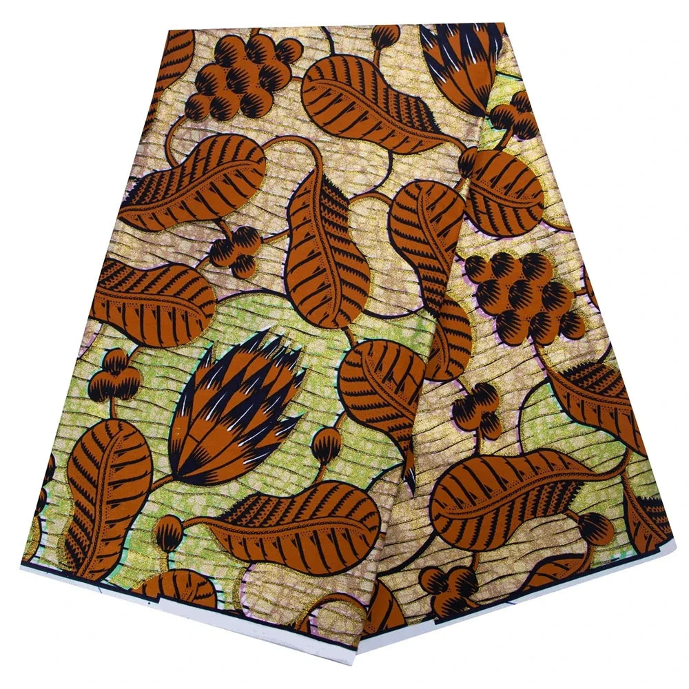 Shine African Ankara Wax Fabric - 6 Yards 100% Cotton Hot Stamping Print for Party Dresses, Sewing & Crafts