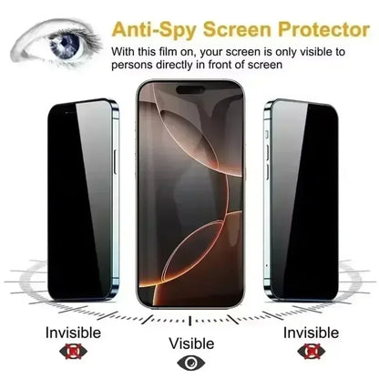 3Pcs Dust-Free Privacy Screen Protector for iPhone - Anti-Spy Tempered Glass with Easy Installation for 16 15 14 13 12 11 Pro Max Mini X XR XS 7 8 Plus