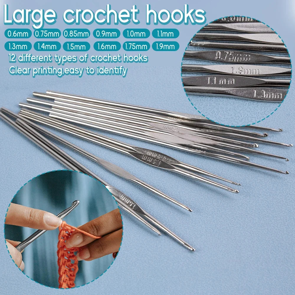 Knitting Crochet Hook Set - DIY Sewing Craft Tools with Bag, Ergonomic Handles & Blunt Needles