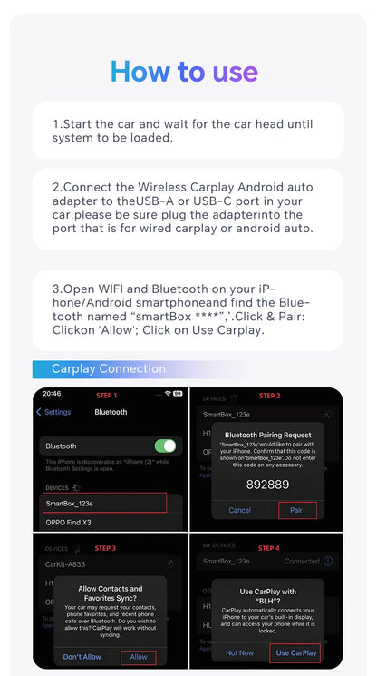 2025 Wireless CarPlay Smart Box – Plug & Play WiFi Adapter, Auto Connect, Wired to Wireless Android Upgrade