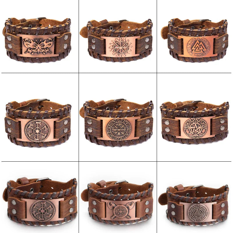 Trendy Viking Bracelet – Nordic Rune Compass & God Bird Charm Leather Woven Jewelry for Men, Fashion Accessory & Party Gift