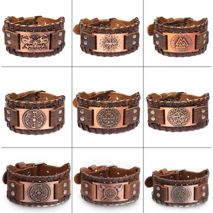 Trendy Viking Bracelet – Nordic Rune Compass & God Bird Charm Leather Woven Jewelry for Men, Fashion Accessory & Party Gift