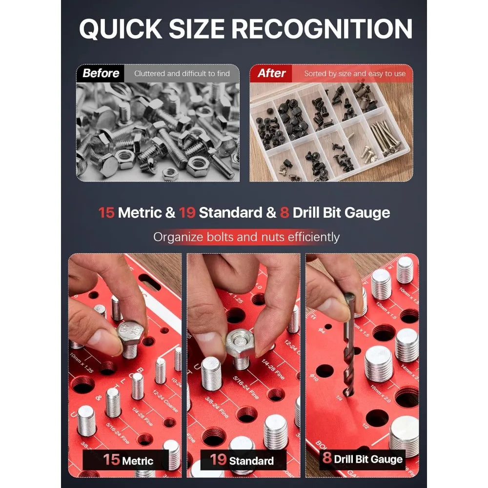 34PCS Screw Nut & Bolt Thread Checker - Metric & Standard Thread Measuring Gauge Set with Drill Size Identifiers