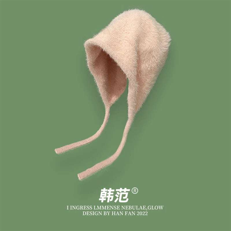 Y2K Cute Beanie Hat – Warm Japanese Knit for Autumn & Winter, Ear Protection, Tie Pullover Cap for Men & Women