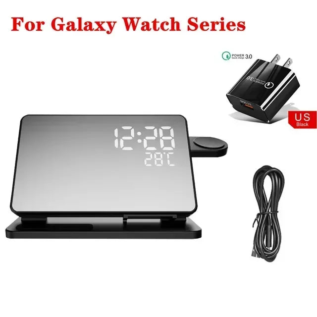 3-in-1 Wireless Charger Station - Fast Charging Stand for Samsung Galaxy Watch 6/5 Pro, Galaxy S24/S23/S22 with Alarm Clock Display