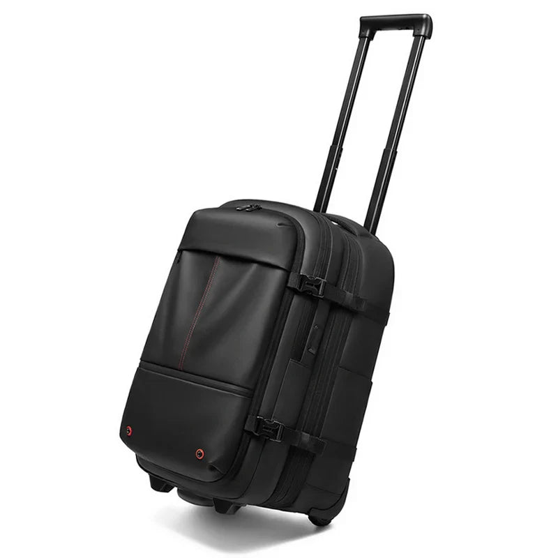 Travel Trolley Vacuum Compression Backpack — Wheeled Rolling Luggage Bag for Men, Boardable Business Travel