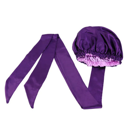 African Satin Lined Bonnet with Long Ribbon - Floral Ankara Print Head Wrap Turban Cap for Women