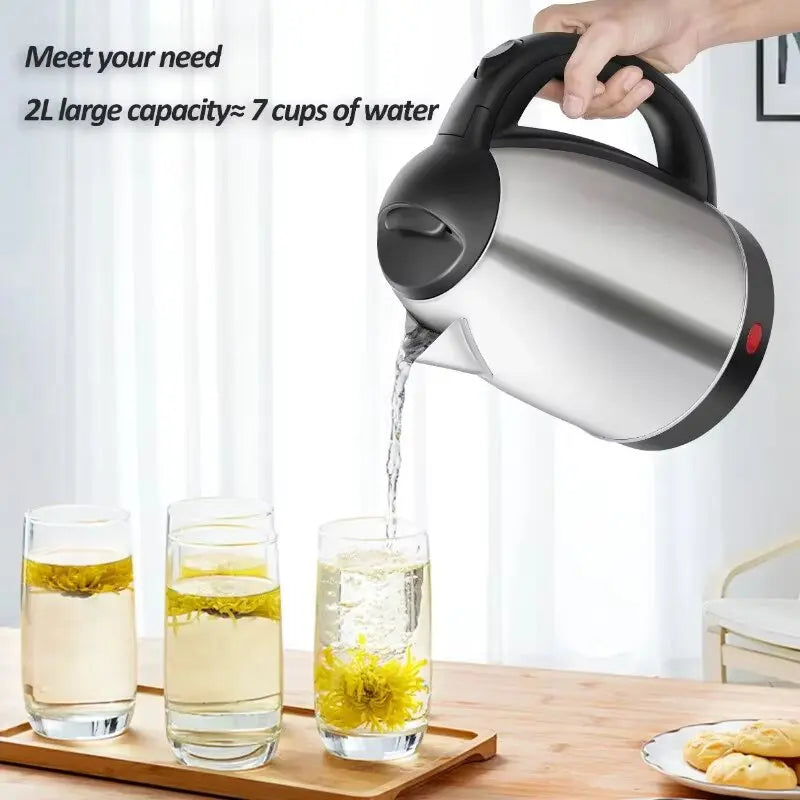 2L Travel Electric Kettle | Stainless Steel Portable Water Boiler for Tea & Coffee