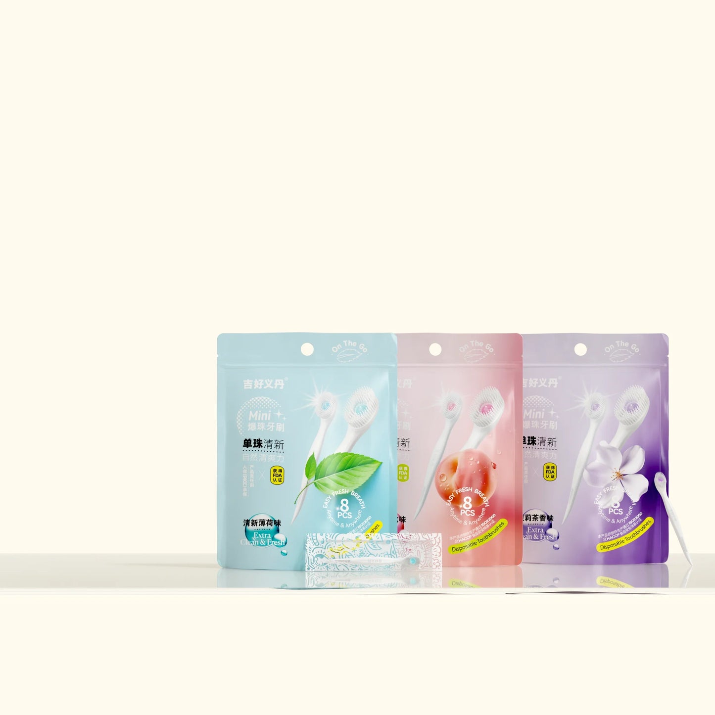 8PCS Portable Mini Toothbrush Bags - No Water Instant Oral Cleaning Kit for Travel, Camping and Outdoor Use