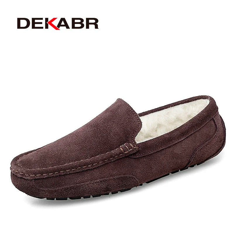DEKABR Men's Leather Loafers - Warm Soft Slip-On Business & Driving Shoes