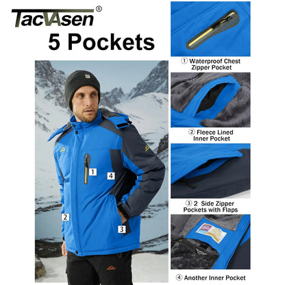 TACVASEN Winter Fleece Lined Parka - Waterproof Windproof Ski Snowboard Jacket with Removable Hood