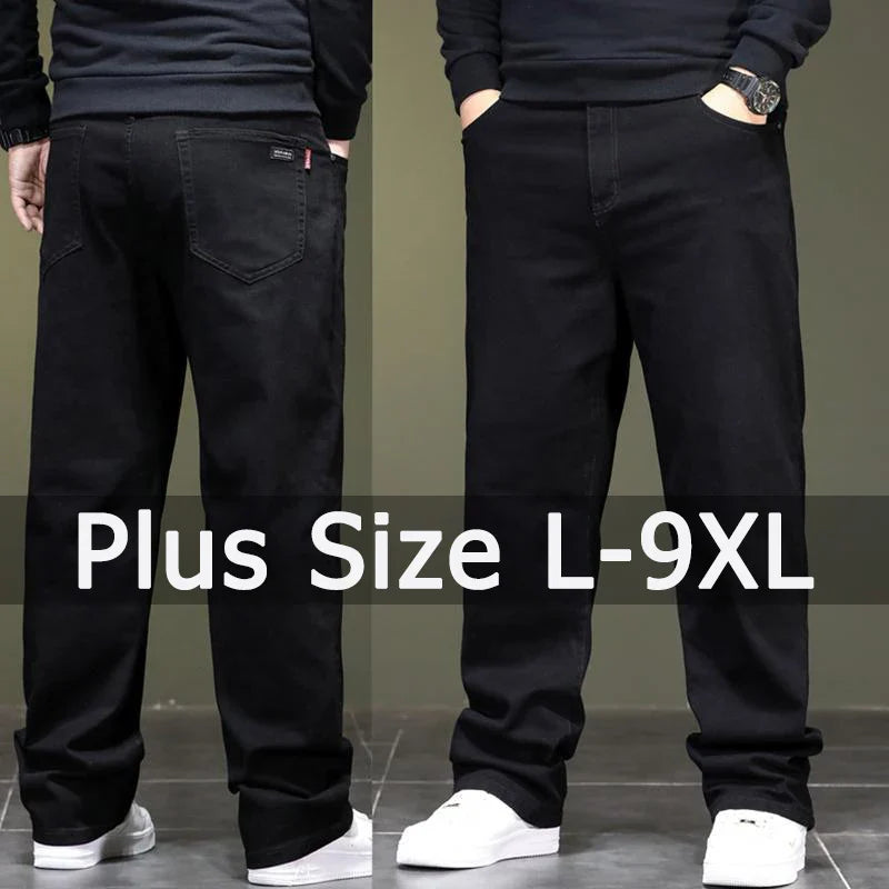Big Size Men’s Black Jeans – Wide-Leg Denim Pants for 45–150kg, Comfortable Fit Hombre Trousers