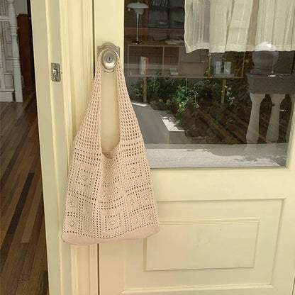 Women’s Crochet Tote Bag - Hollow Knitted Shoulder Handbag for Casual Shopping & Everyday Style