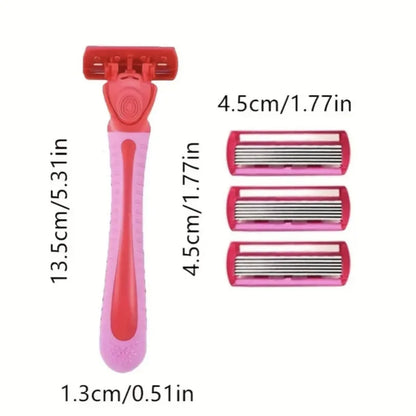 Women’s 6-Layer Manual Safety Razor Set – 1 Handle + 18 Stainless Steel Replaceable Blades