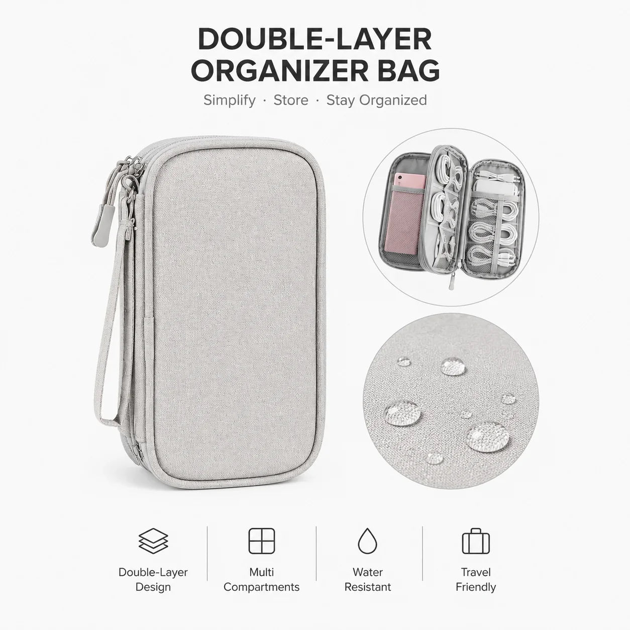 Travel Tech Organizer Bag - Portable Cable, Charger, Power Bank & SSD Storage Case for Electronics Accessories