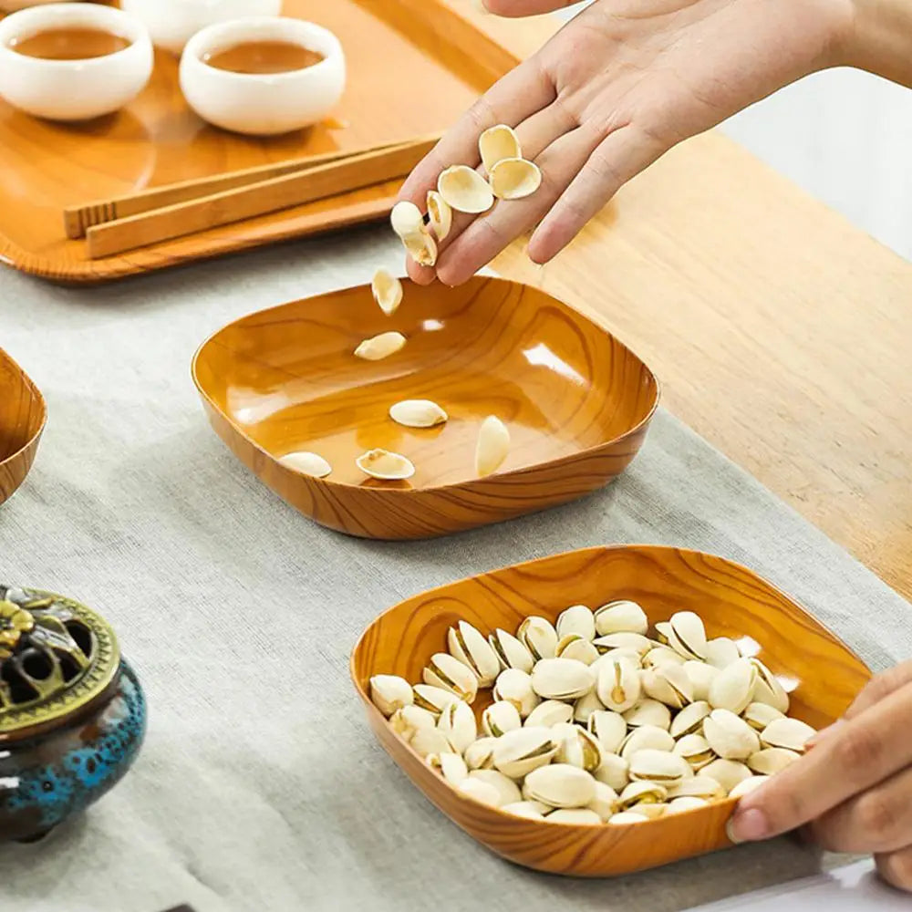10-Piece Japanese-Style Plastic Dish Set – Multifunctional Wood-Grain Imitation Bowls, Food-Grade Fruit & Household Plates