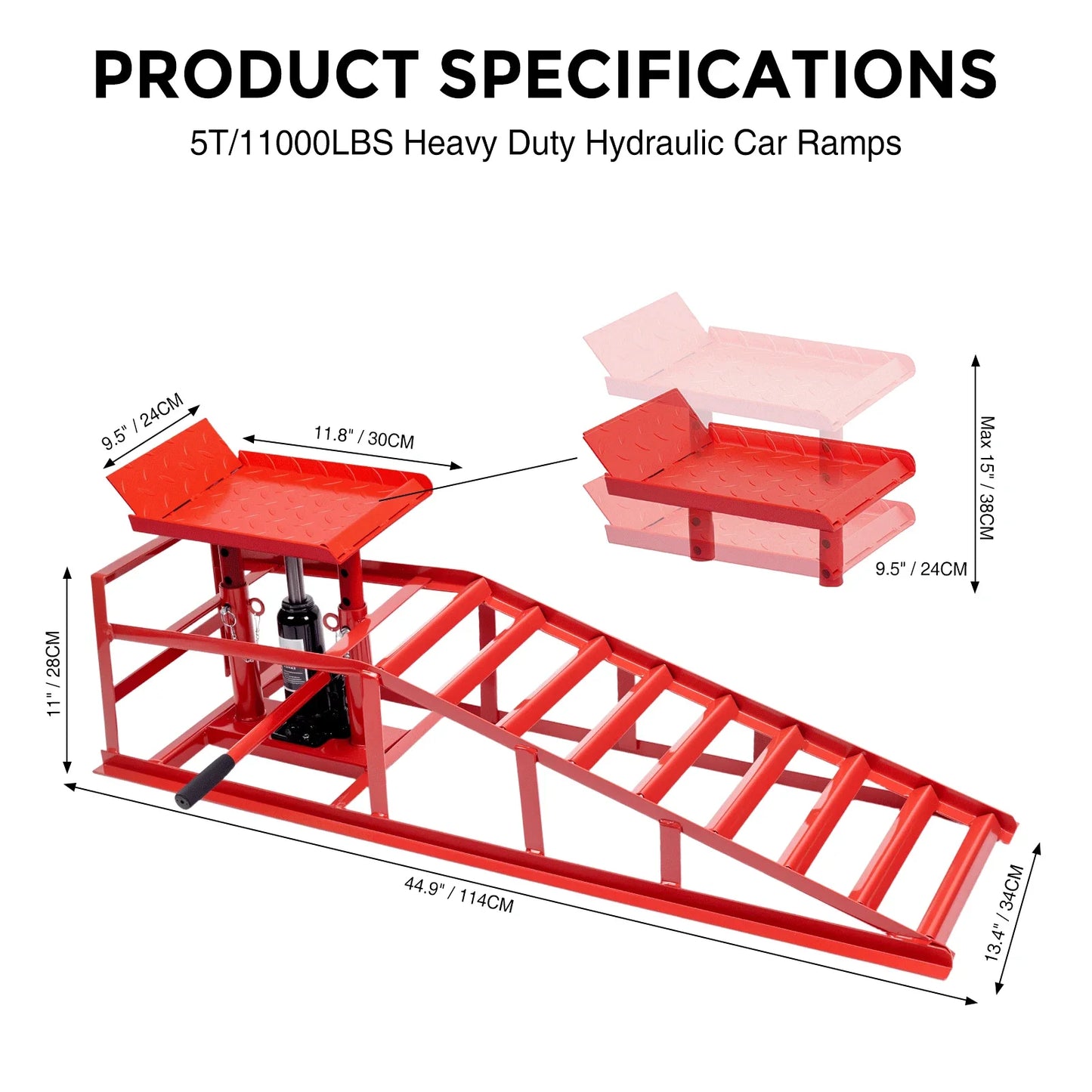 2PCS Heavy Duty Hydraulic Car Ramps - 11000LBS Floor Jack Lift Ramps for Oil Changes, Trucks & Garage Auto Repair