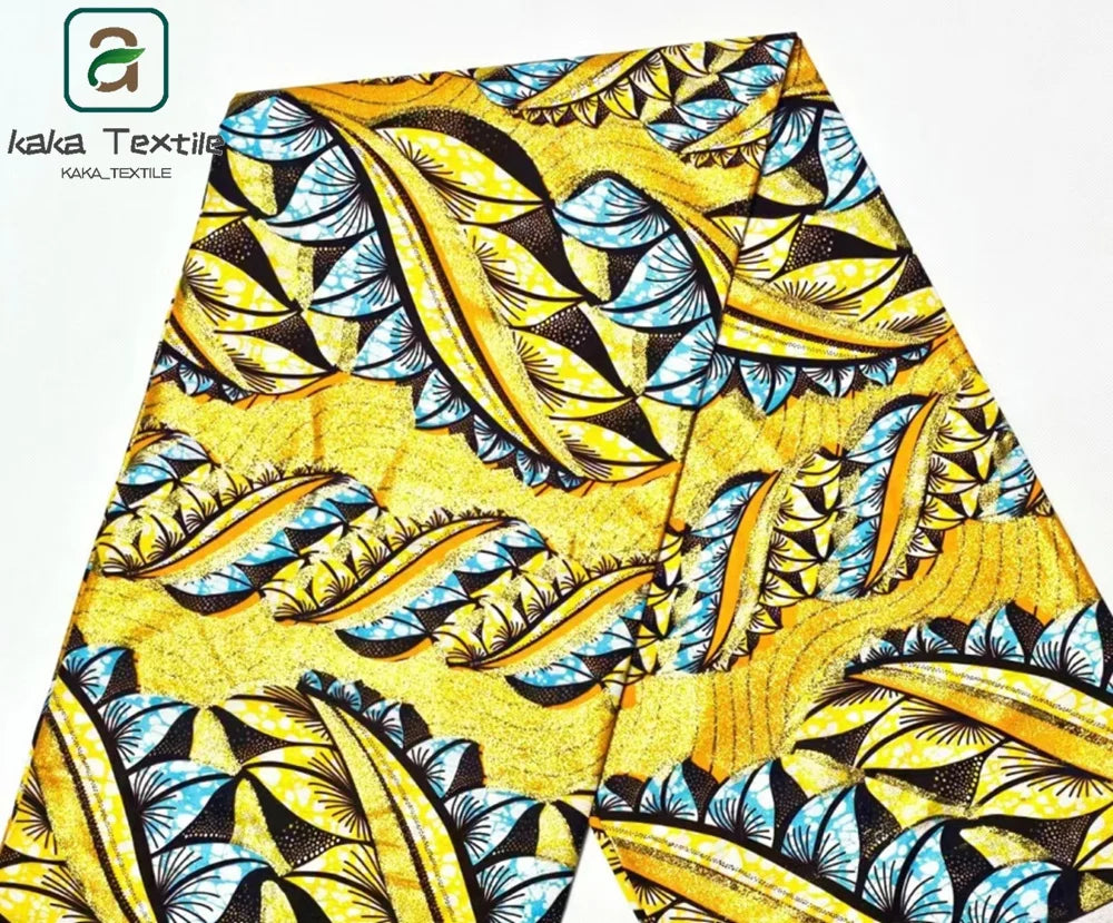New Grand African Wax Fabric - 6 Yards Cotton Ankara Batik Pagne with Golden Shine Finish for Dresses & Sewing