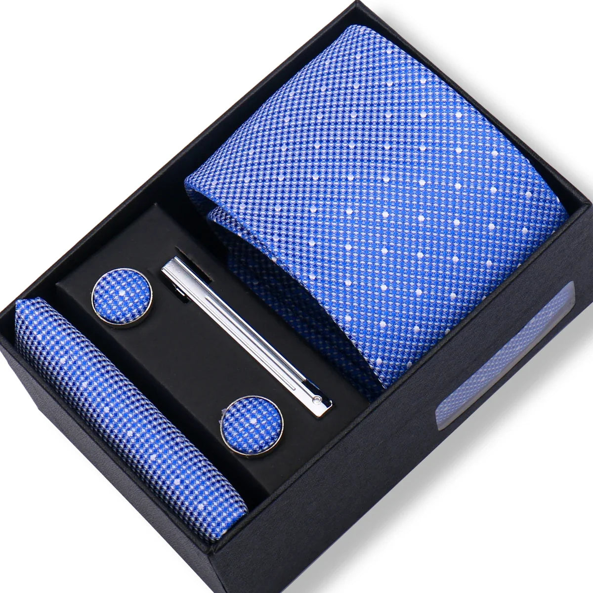 Men’s Green Tie Gift Box Set - Premium Business Necktie with Hanky, Cufflinks & Tie Clip for Wedding Formal Wear