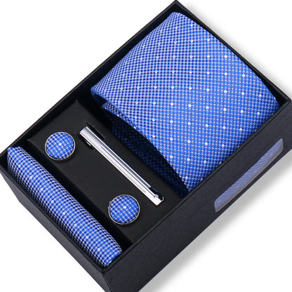 Men’s Green Tie Gift Box Set - Premium Business Necktie with Hanky, Cufflinks & Tie Clip for Wedding Formal Wear