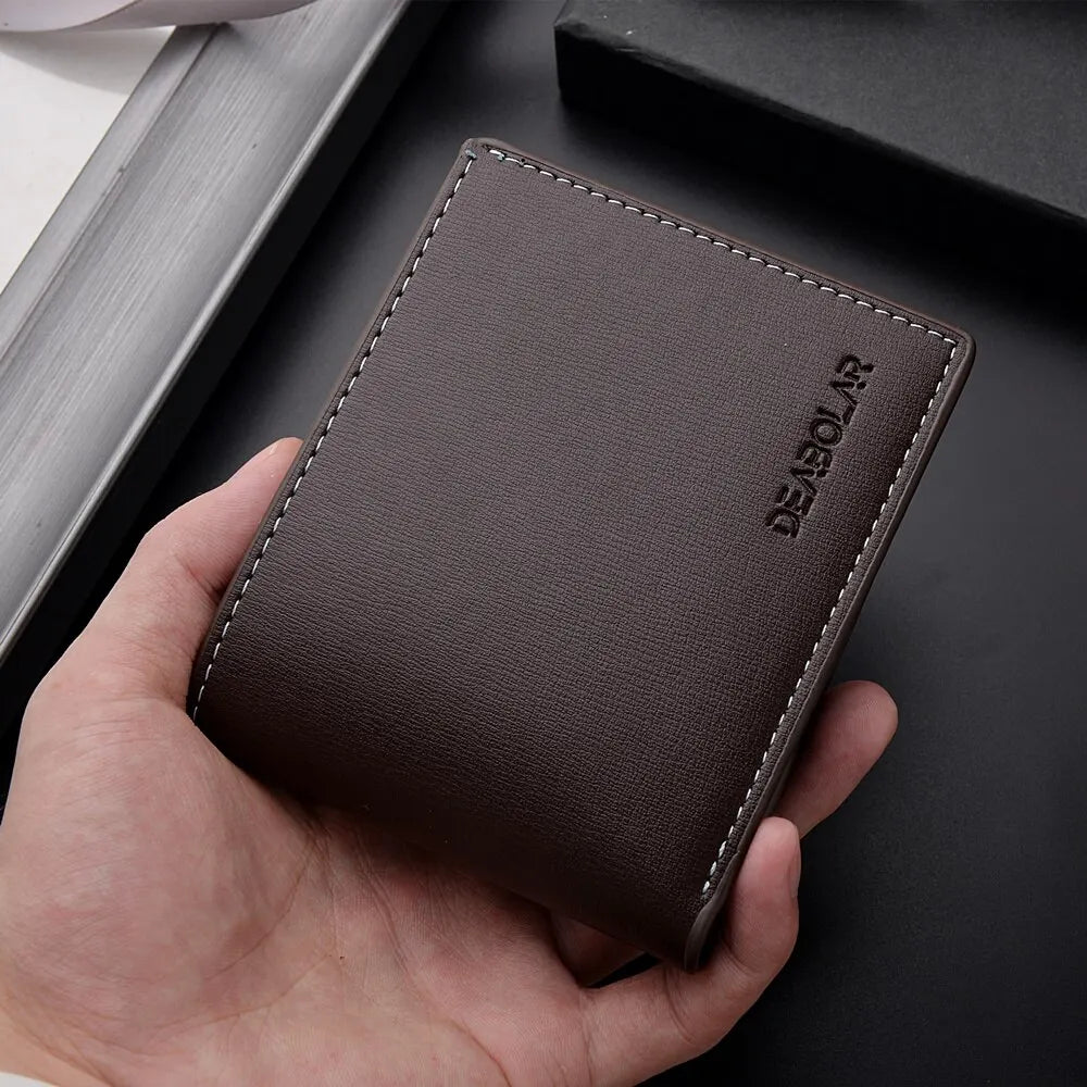 PU Leather Men’s Slim Short Wallet – Thin Folding Credit Card Holder Wallet for Young Men Fashion Minimalist Pocket Wallet