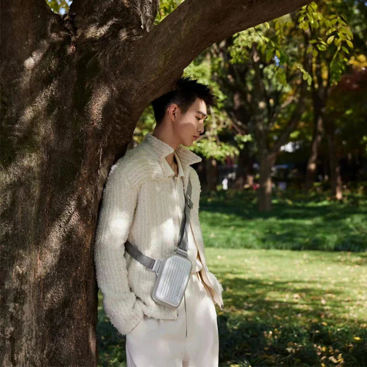 2025 RMWA Light Luxury Single-Shoulder Crossbody Bag — Vertical Aluminum-Magnesium Alloy Travel Bag, Silver Stylish Luggage