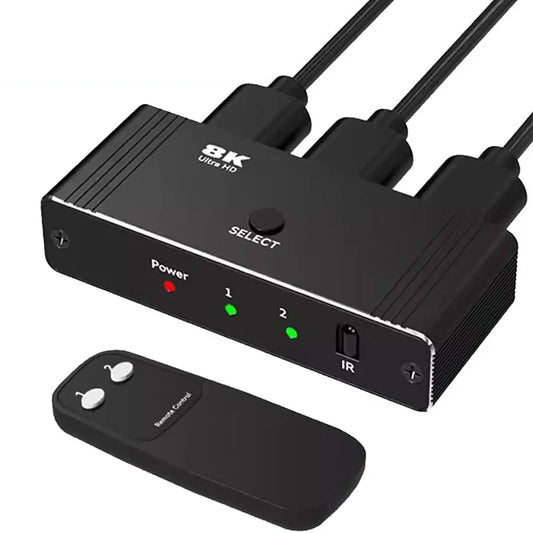 8K 60Hz HDMI Bi-Directional Switcher – 2 in 1 Out, 4K 120Hz HDMI Splitter with IR Remote for PC, TV, PS4, Xbox, PS5