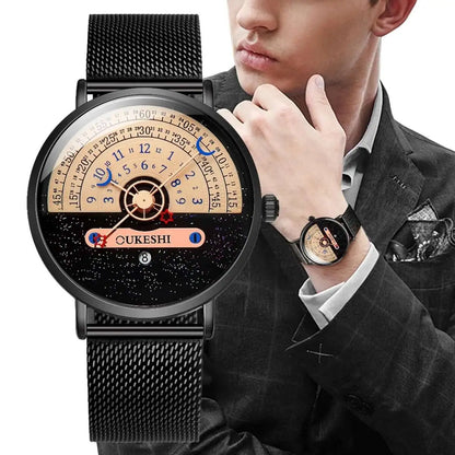 Men’s Fashion Mesh Band Quartz Watch — Business Wristwatch with Calendar Reloj Hombre