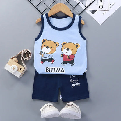 Kids Summer Vest & Shorts Set - Cotton Sleeveless T-Shirt Outfit for Boys & Girls