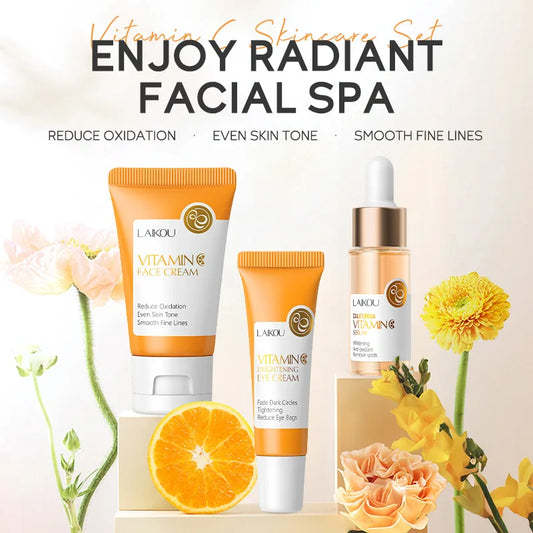 LAIKOU Vitamin C Skin Care Set - Face Cream, Serum & Eye Cream Moisturizing Anti-Wrinkle Facial Care Kit