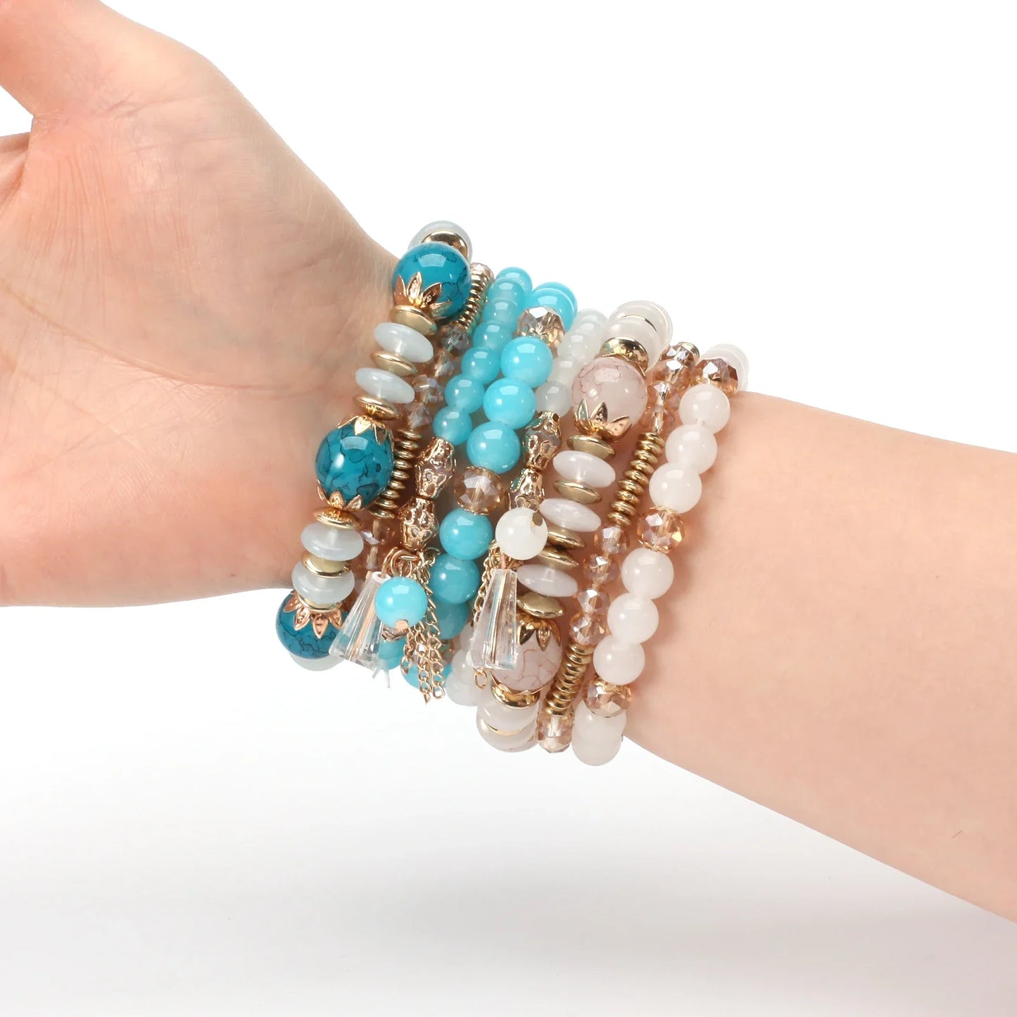 Bohemian Stackable Bead Bracelets - Multilayer Charm Stretch Bangles for Women