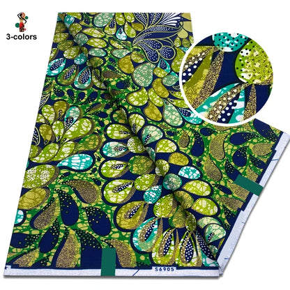 African Glitter Golden Wax Fabric - Nigerian Ankara Gold Print 6 Yards Sewing Material