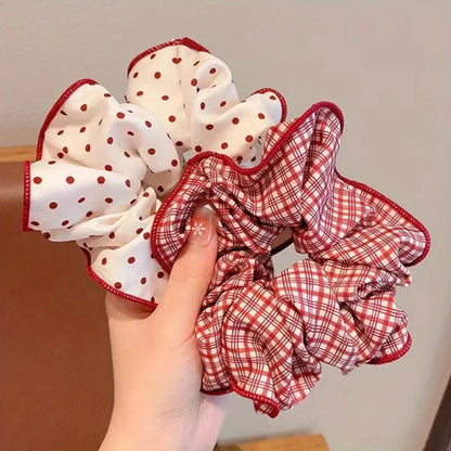 Red Dot Plaid Scrunchies - 2/3pcs Soft Elastic Hair Ties for Women & Girls, Cute Fashion Hair Accessories