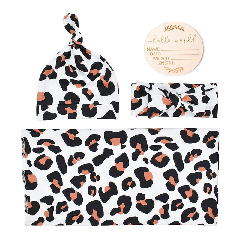 Newborn Baby Swaddle Blanket Set - Receiving Blanket with Matching Headband & Beanie (4-Piece Set)
