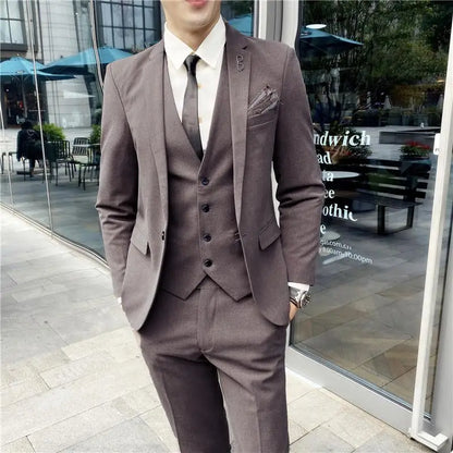 Men’s British Style 3-Piece Suit Set - Slim Fit Vest & Trousers Formal Banquet Fashion Ensemble