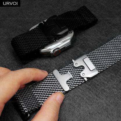 URVOI Stainless Steel Mesh Band for Apple Watch Ultra 2/1, Series 10/9 – 316L Secure Parachute Buckle, 46/49mm