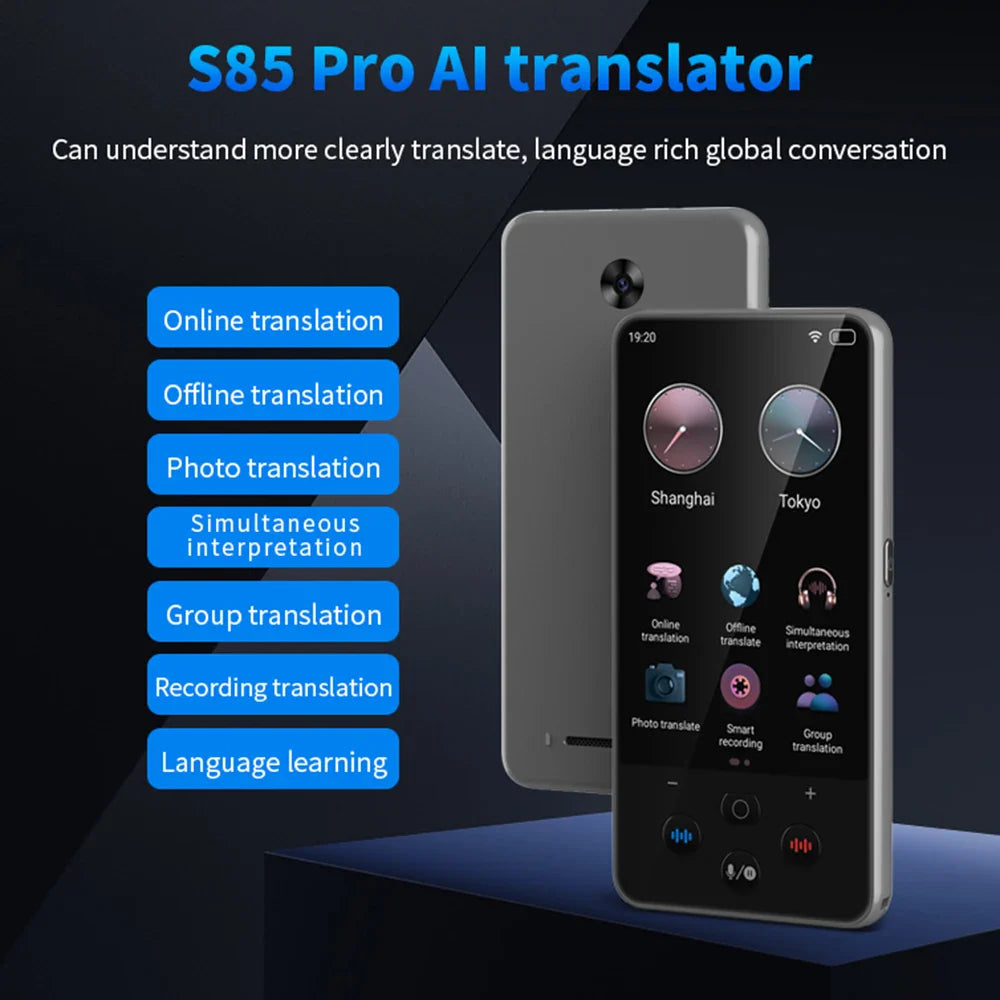 S85 Pro Language Translator Device – 138 Languages, 4-Inch Screen, Offline Voice & Video Translation, 8GB Storage, 2000mAh Battery