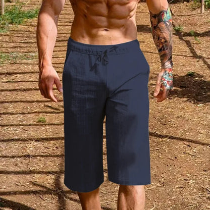 Men's Cotton Blend 3/4 Length Shorts - Casual Loose Fit Drawstring Summer Shorts with Pockets