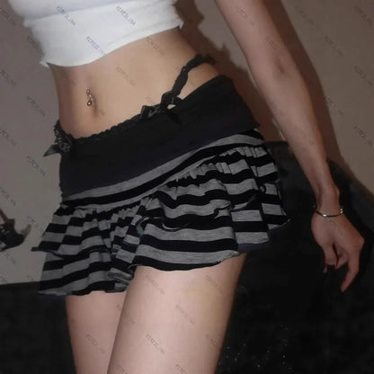 Women’s Y2K Striped Mini Skirt - Color Block A-Line Street Style Fashion Skirt